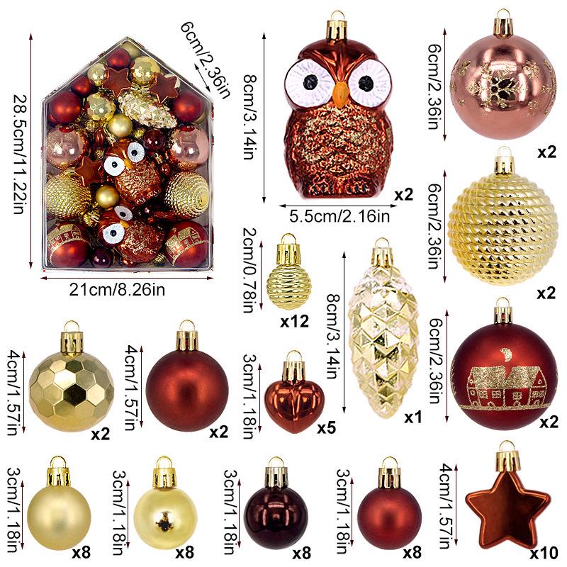 Set di 72 Palline di Natale Irregolari Verniciate ed Elettroplaccate per Decorazioni sull'Albero