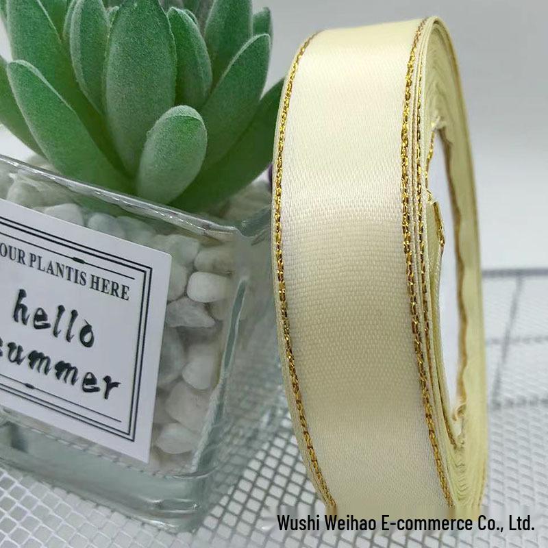 2.5cm Satin Ribbon with Double Gold Edge for Bouquets and Gift Boxes