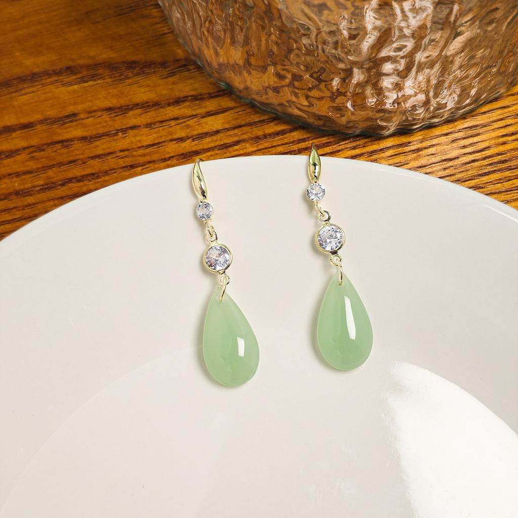 Imitation Jade Drop Oil Beaded Earrings Retro Water Drop Fringed Earrings Simple Hanfu Accessories Women