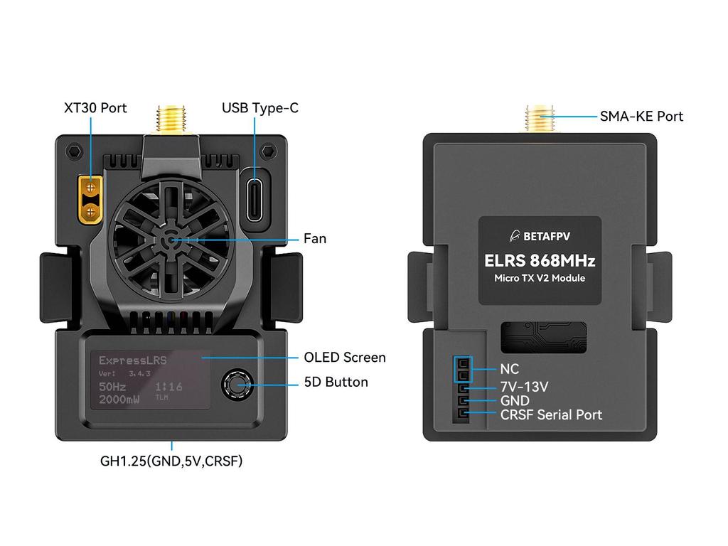BETAFPV ELRS Micro Long-Range High-Frequency FPV Drone Signal Enhancer (2.4/915/868GHz Support)