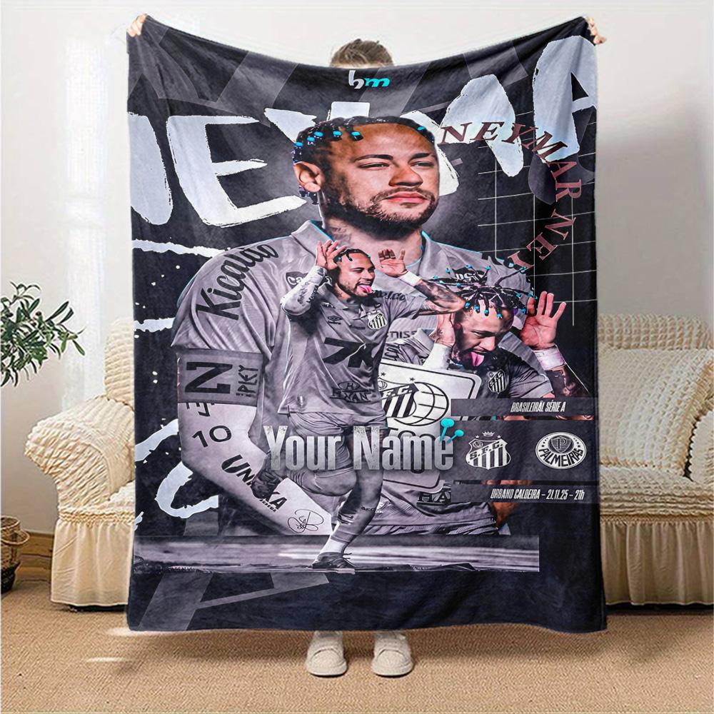 Star Neymar Personalized Name Blanket Cozy Personalized Blanket Durable Comfort Suitable for Home Decor Living Room Office Chair Bed