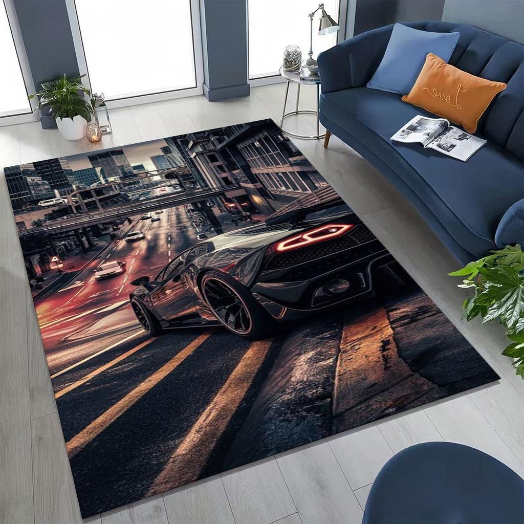 Alfombra Decorativa para Habitación, Sala de Estar, Sofá, Hogar, Felpudo, Alfombrilla de Piso Grande Antideslizante, Concepto Futuro Coche Deportivo Bicicleta de Carreras Motocicleta