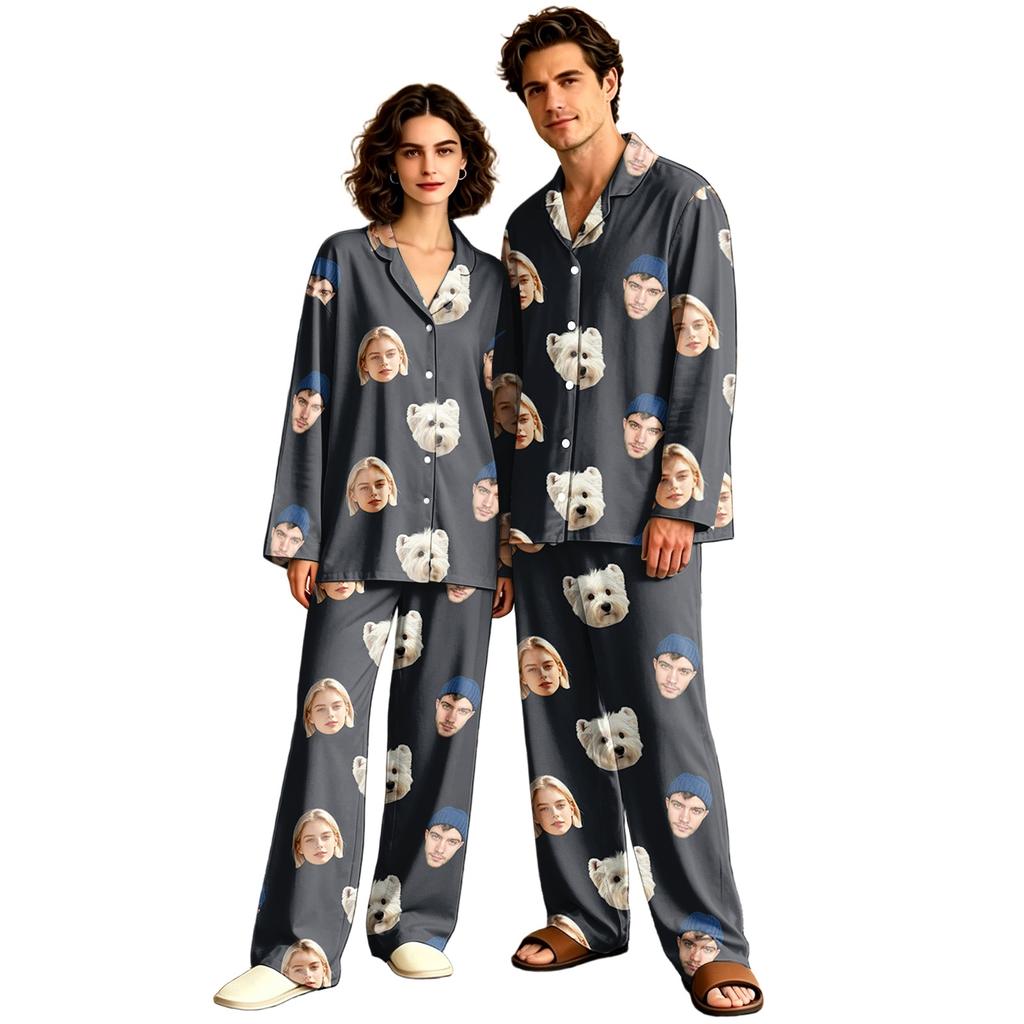 Unisex Casual Long Sleeve Long Pants Pajama Set for Home Lounging