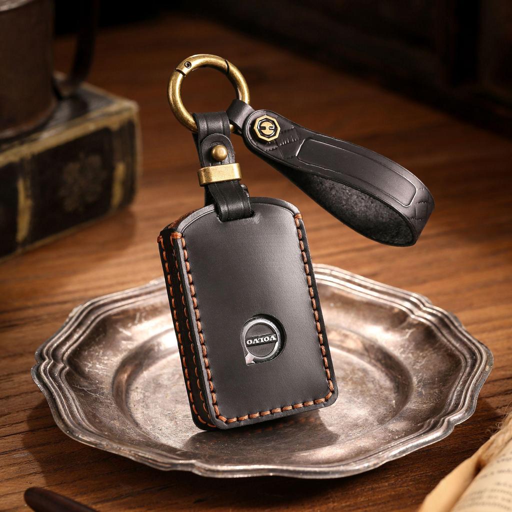 Volvo Key Cover - Crazy Horse Genuine Leather, First Layer Cowhide Shell, Special Car Key Bag with Buckle