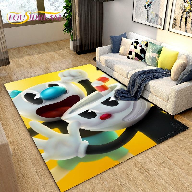 Alfombra de juego de Cuphead y Mugman, ideal para sala de estar, dormitorio, sofá, decoración, alfombra antideslizante para niños.