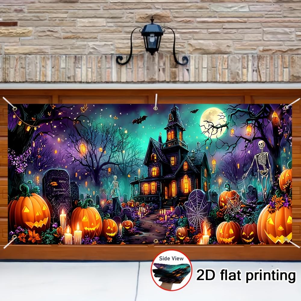 2D flat-printed garage banner featuring a terrifying night sky design with a full moon. Made of durable material.
