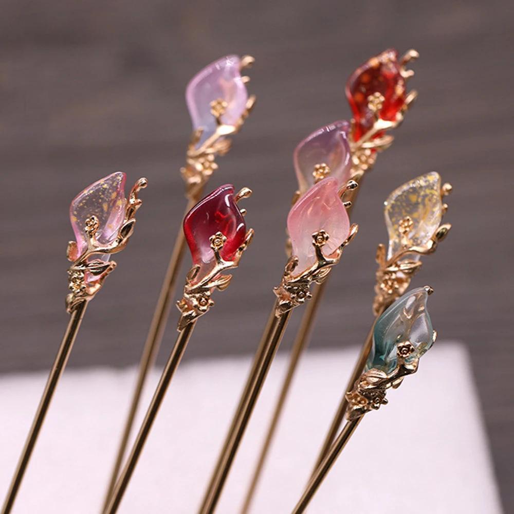 1PCS Vintage Chinese Style Hanfu Hair Chopsticks Hairpin Women Metal Glaze Hair Fork Woman Jewelry Hair Clip Hair Stick