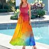 Women's Sleeveless Maxi Dress Summer Casual Long Dress Tie-Dye Print Round Neck Relaxed Fit Lightweight Fabric