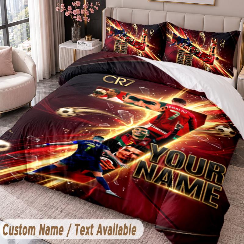 Cristiano Ronaldo Printed Bedding Set Custom Name Text 1 Duvet Cover 2 Pillowcases For Bedroom
