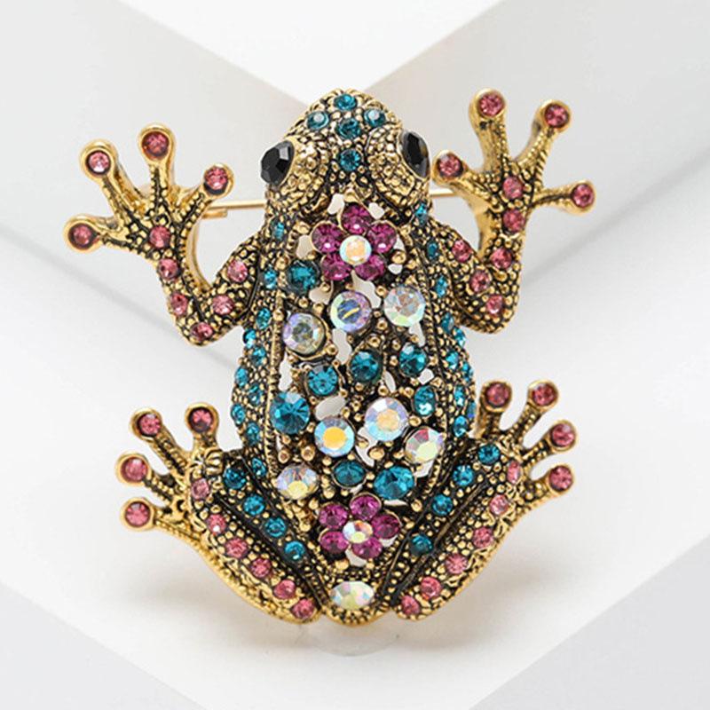 

Креативная брошь в виде животного Винтажная брошь со стразами Лягушка Персонализированная модная одежда Аксессуары Булавка