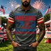 Men's Casual Short Sleeve Polo Shirt with Graphic Print and American Flag Pattern Sleeves Button Down Collar Athletic Fit