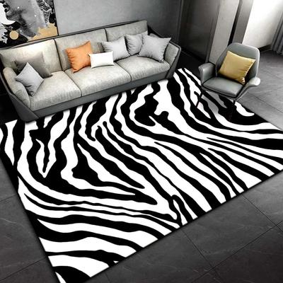 Black White Print Zebra Pattern Area Rug Large,Carpet Rug for Living Room Bedroom Kitchen Doormat Decoration,Non-slip Floor Rug