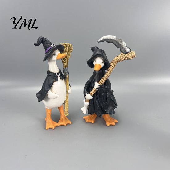 Funny Holiday Crafts Halloween Figurines Table Decor, Cute Ghost Duck Ornament, Resin Statue Festive Window Displays Figurine for Centerpiece