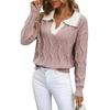 Women's Fashion Lapel Long Sleeve Contrast Color Knitted Sweater