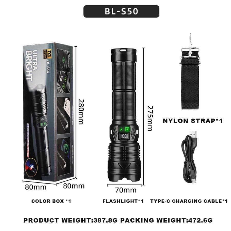 Heinast BL-S50 Super Powerful Led Flashlight with 11 Lighting Modes 18650 TYPE-C Charging High Power Torch Outdoor Working Lamp