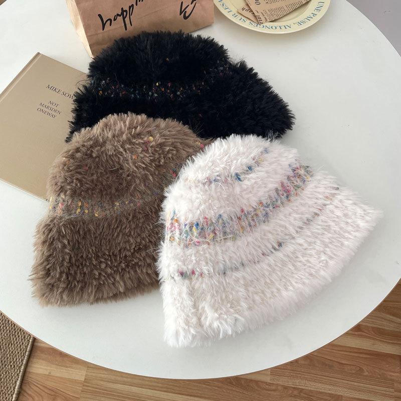 Klobouk typu bucket hat s fazolemi plyšový vlněný klobouk klobouk s velkým obvodem hlavy dámský nový zimní zmenšující obličej s chráničem uší pletený klobouk