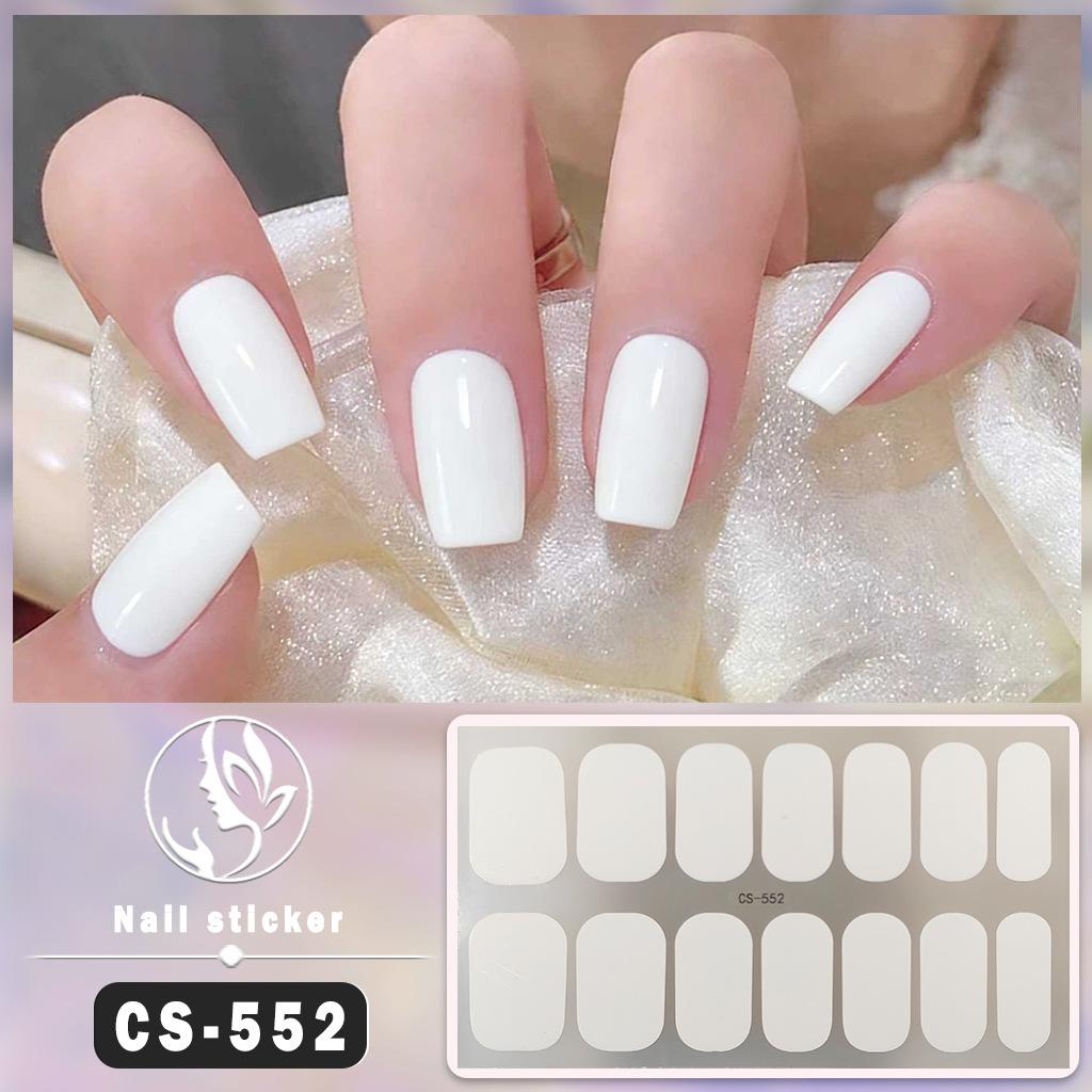 CS Waterproof No-Cure Gel Nail Wraps, Full Cover Korean Style Sparkling Solid Color Nail Stickers, Nail Patch Films