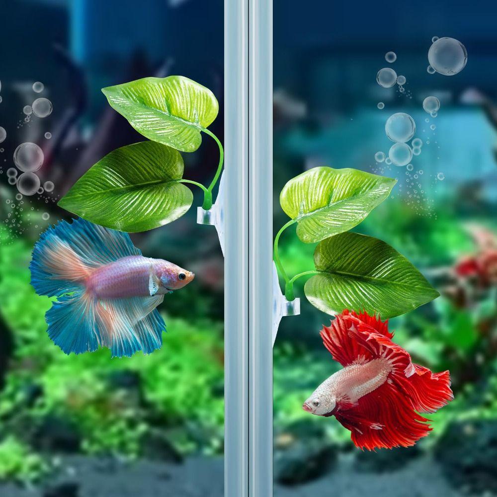 Plastic Betta Fish Leaf Pad Suction Cup Reptile Basking Area Practical Fish Hiding Habitat  Reptile