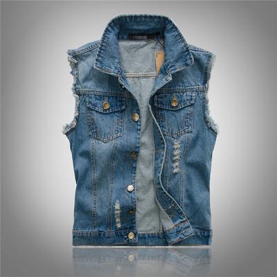 Denim Jacket Men's Denim Vest Hip-hop Denim Jacket Vest Men's Denim Sleeveless Jacket Men