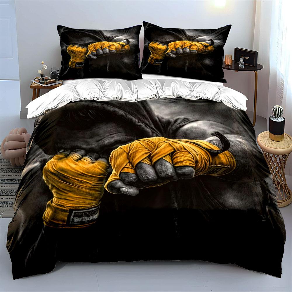 Boxing Action Yellow Wraps Bedding Duvet Cover Set (1*Duvet Cover 2*Pillowcases, Without Duvet Insert)