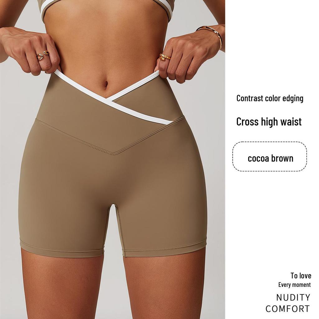 Shorts de Yoga Américains Européens Taille Haute avec Effet Push-Up Pêche - Pantalon de Fitness Trois Points pour Femmes