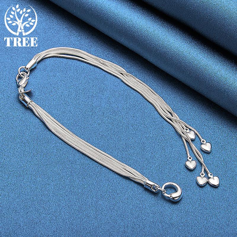 925 Sterling Silber Fünf solide Liebesherz Schlangenkette Armband Schmuck