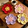 Cute Desk Decor Accessories Handmade Crochet Flower Coasters for Drinks, Thermal Insulation Table Mat Floral Design Drink Coffee Mugs And Tea