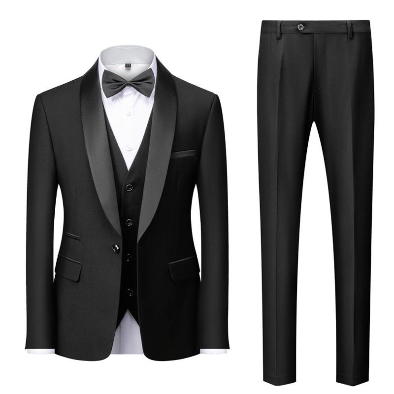 Men's Plus Size Business Casual Suit Three-Piece Set for Weddings and Events