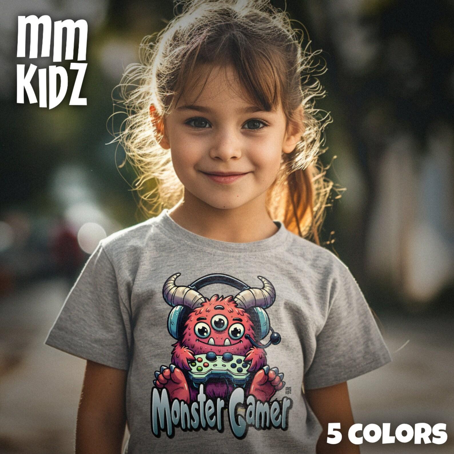 Adorable Cartoon Monster Gamer Kids Graphic Tee | Cute Video Gaming T-Shirt for Children | Fun Whimsical Youth Video Game Shirt | Kids Gifts 100