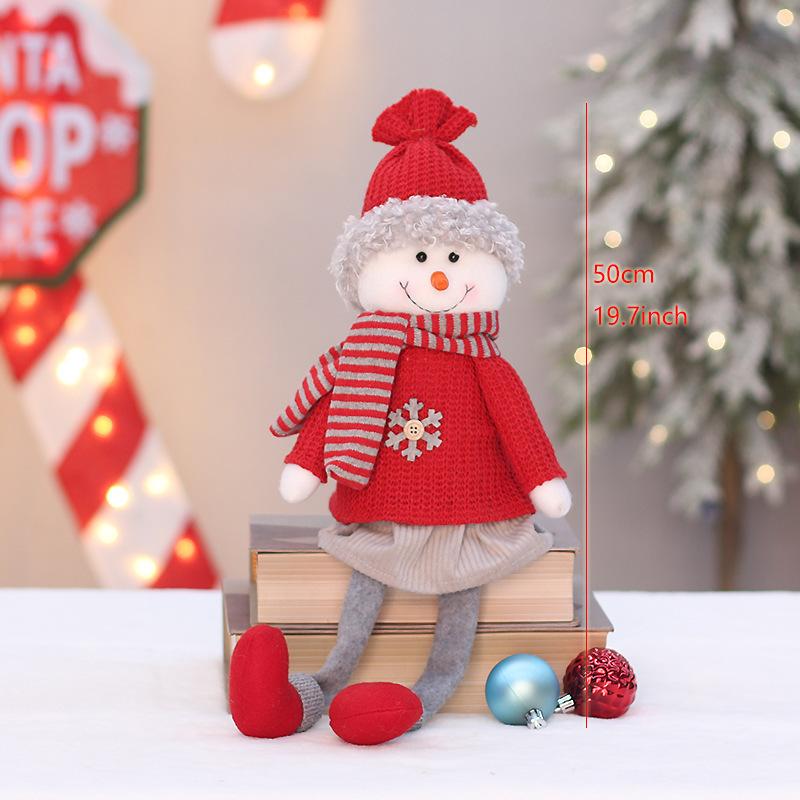Christmas new red knitted fabric sitting and retractable old man snowman elk doll set decoration ornament