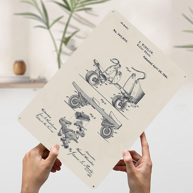 Roller Skate Patent 1881 Poster Customized Wall Art Vintage Metal Signs Retro Tin Plaque for Man Cave Room Decoration Cozy Decor