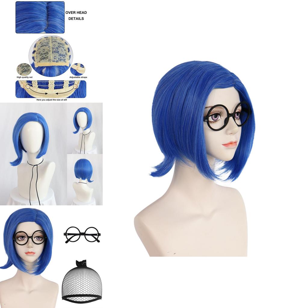 Inside Out Sadness Short Hair Cosplay Wig With Mechanism Style For Themed Parties