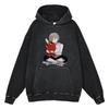 Heavyweight 440g Washed Vintage Denim-Style Anime Hoodie Men Streetwear Casual Sweatshirt