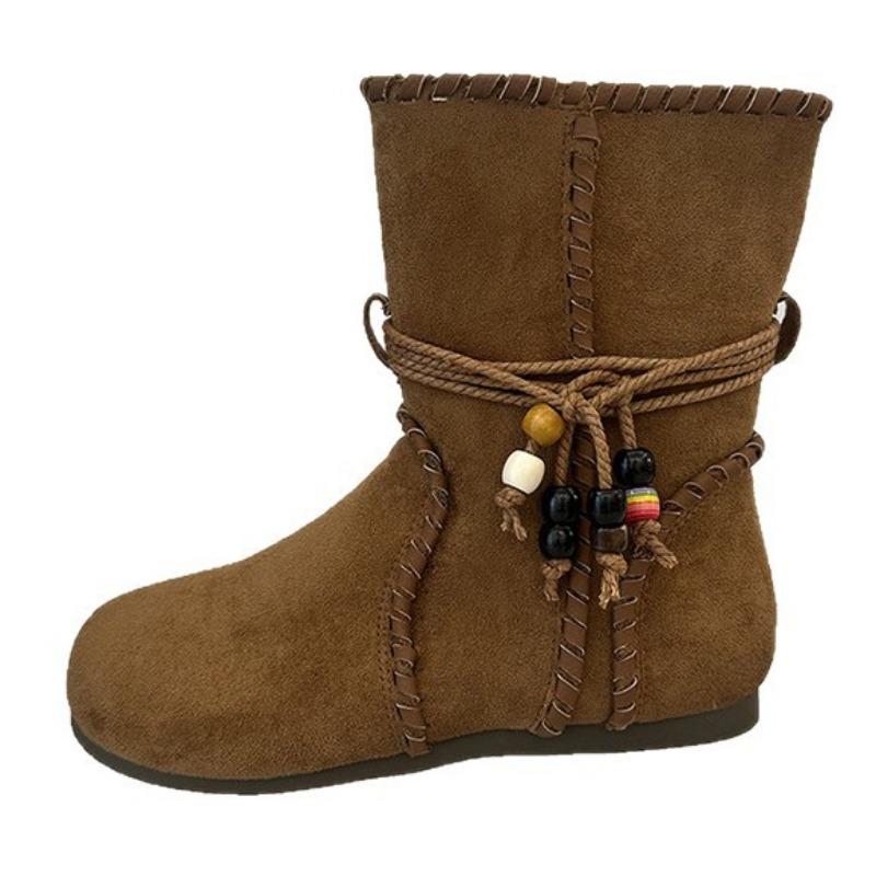 Short Boots Children's Autumn New Retro Flat Bottom Beaded Strap Short Boots Soft Bottom Fashion Matte Martin Boots