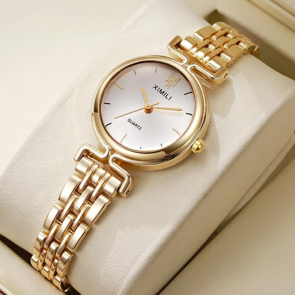Round Dial Shape Women Wrist Watch Alloy Steel Band Watch Minimalist Round Dial Watch Daily