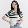 Navava Women Daily STripe PoinT Round Neck Crop ShorT Sleeve KniT T shirT Nk3596