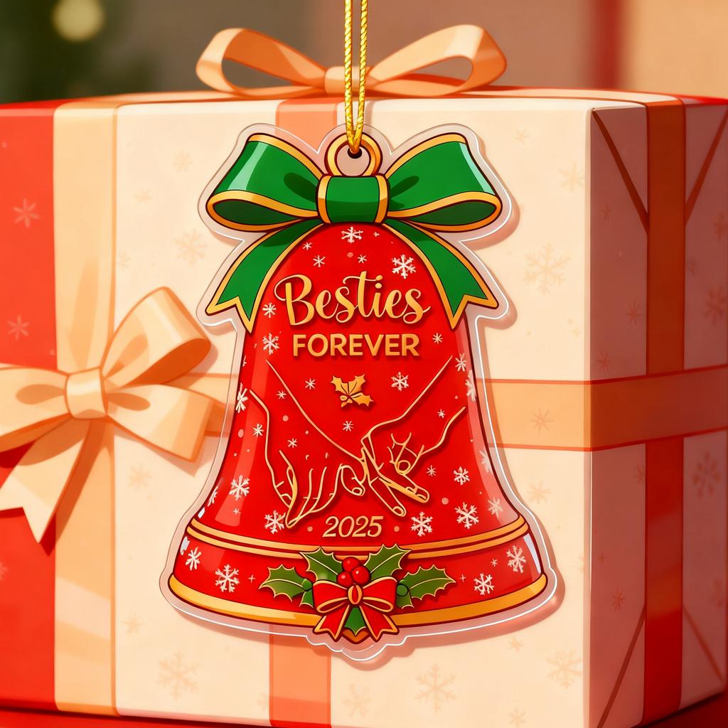 8*8cm Forever Best Friends Christmas Bell Ornament, Flat Acrylic Christmas Tree Pendant