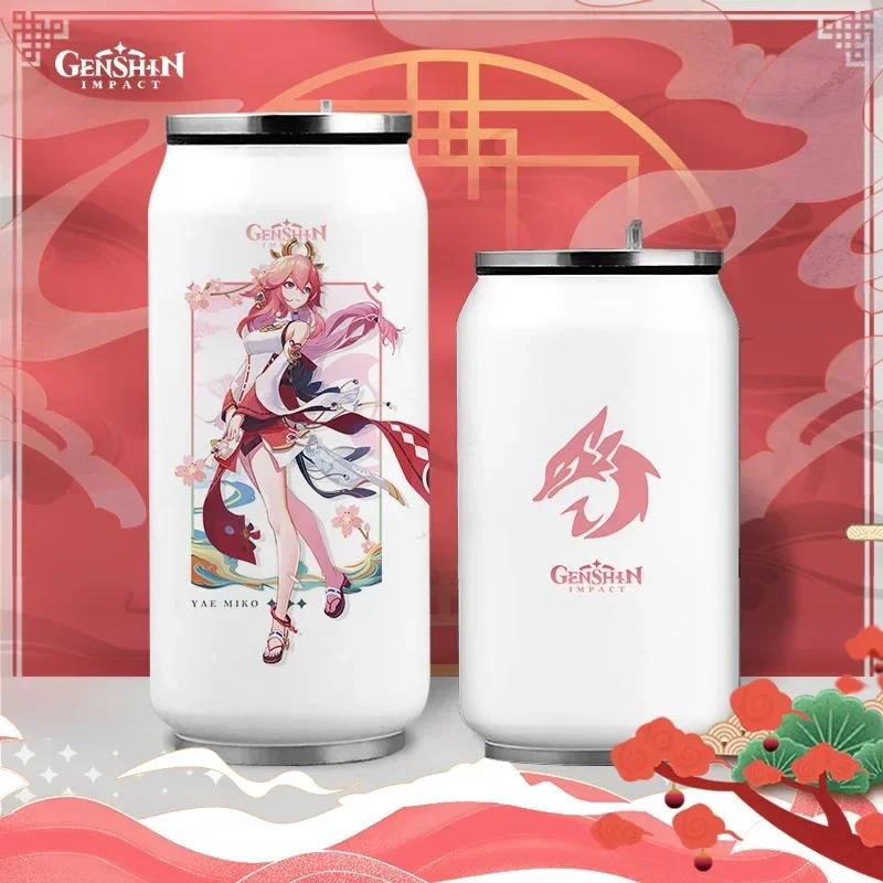 Anime Genshin Impact Thermos Bottle Stainless Steel Coffee Mup Zhongli Klee Portable Water Cup Drinking Bottle Thermos Flask
