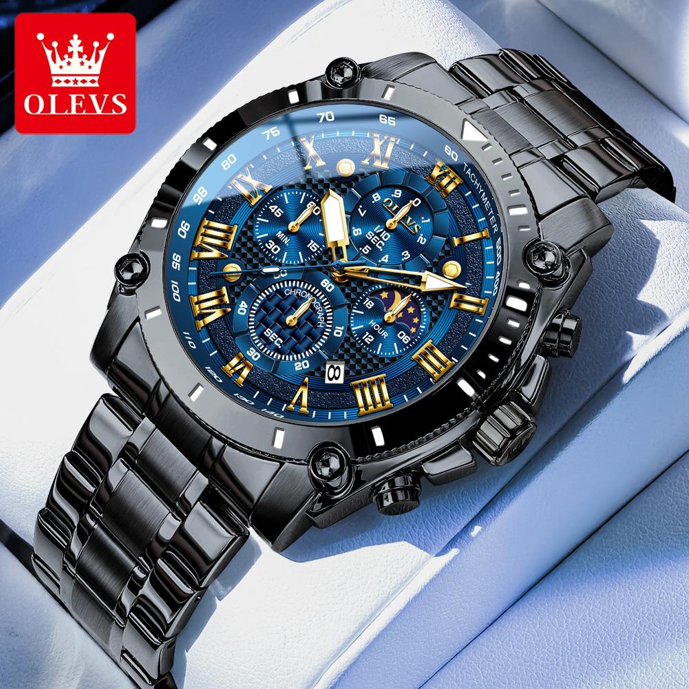 OLEVS Men Watch Top Brand Luxury Watch Men Stainless Steel Waterproof Sport Quartz Chronograph Wrist Watch