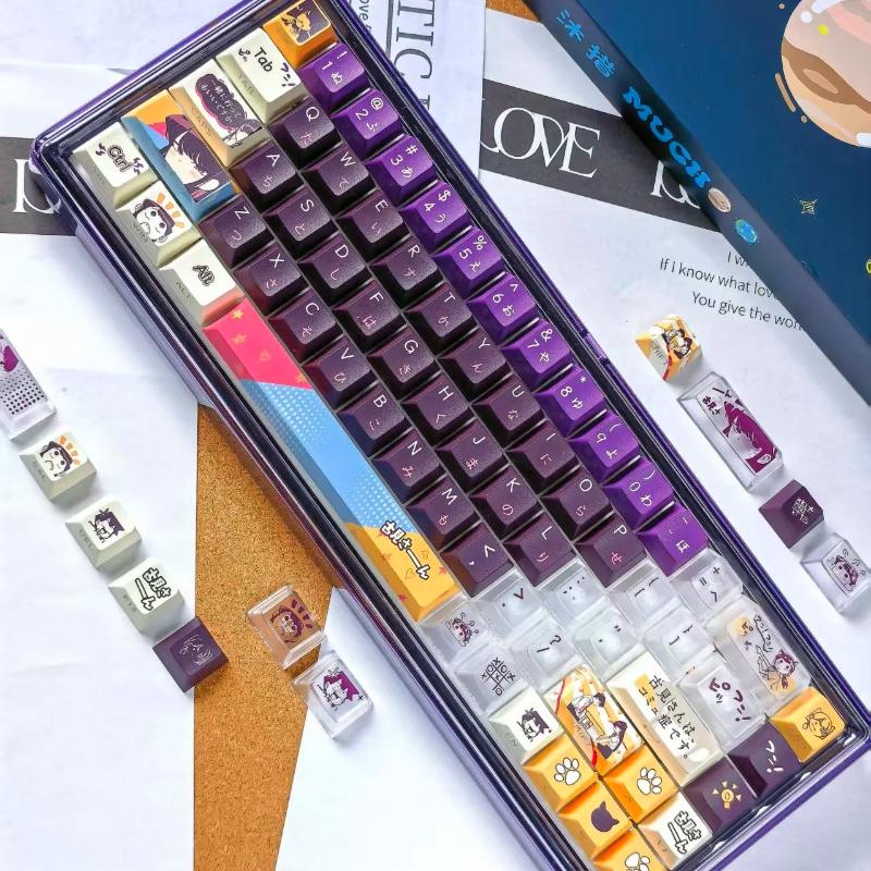 Miss Komi Theme Keycaps Custom Cherry Profie Side Engraving PC PBT Transparent Keycap Cute Cartoon Anime Point Key Cap for Gamer