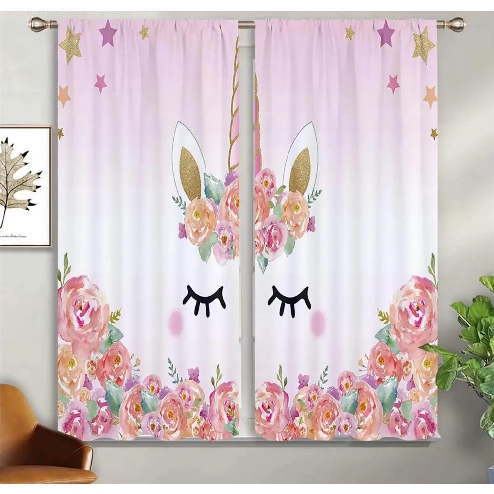 Cartoon Unicorn Curtains Rainbow Horse Curtains 2 Panels Kids Room Boys Girls Bedroom Living Room Den Study Room Decor Curtains