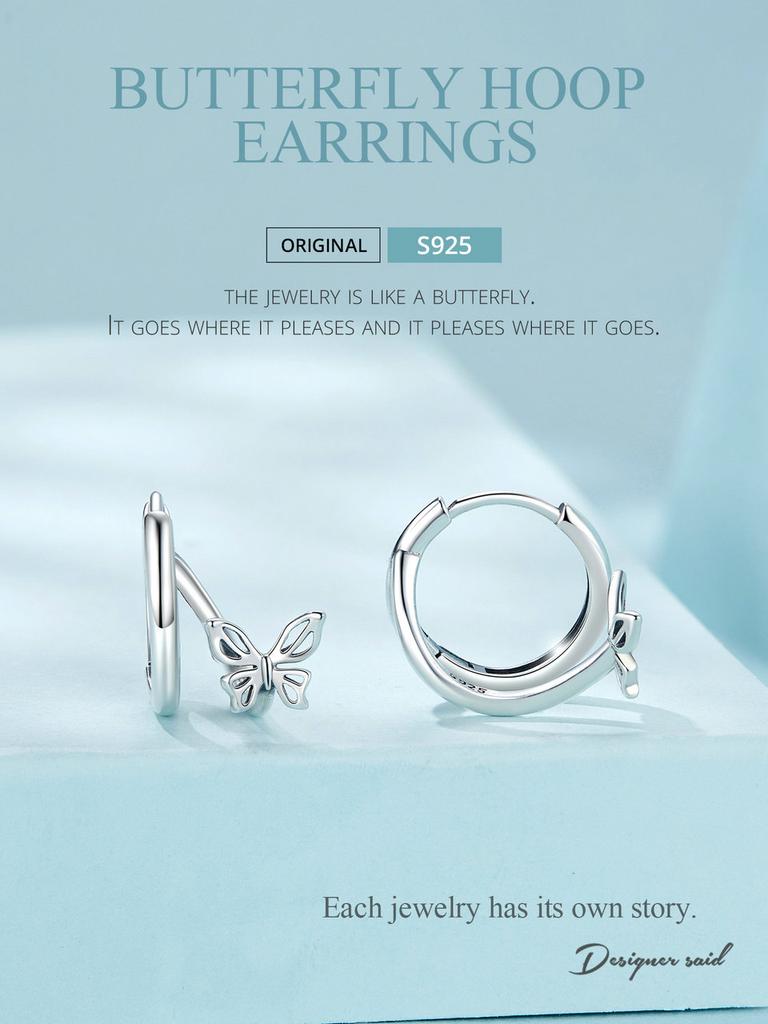 WOSTU 925 Sterling Silber Schmetterling Creolen Mode Abendaccessoires Creolen für Damen Mädchen Feiner Schmuck