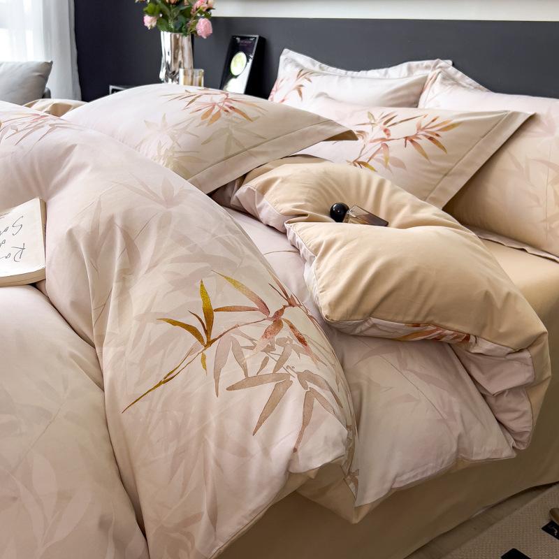 Autumn and Winter Thickened Warm Pure Cotton Polished Four-piece Set Cotton Class A Maternal and Infant Grade Flower Skin-friendly Bed Sheet Quilt