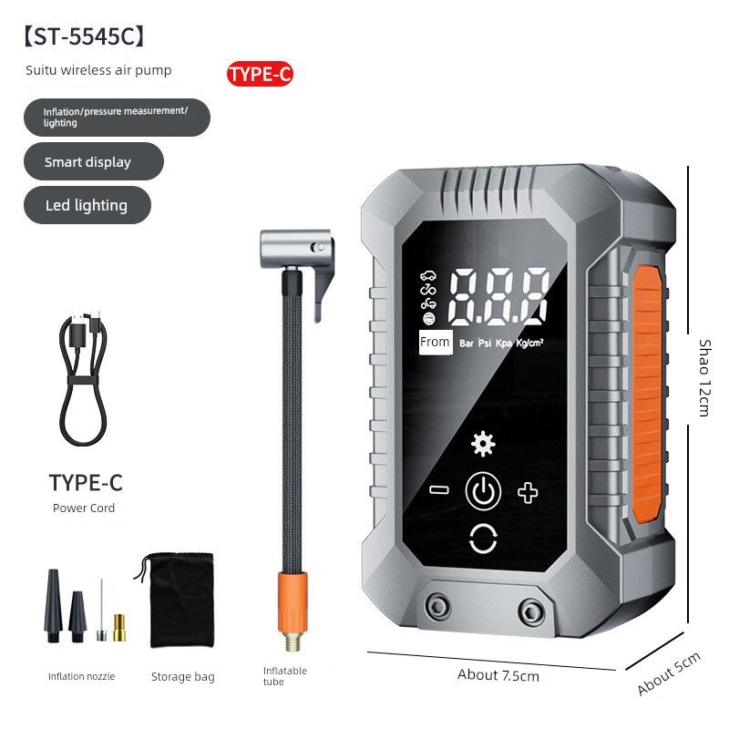 

Car Air Pump, Portable Electric Wireless Air Pump for Cars with Tire Pressure Measurement, Car Tire Air Pump Silver Orange Air Pump 7.4V*2*2000Mah