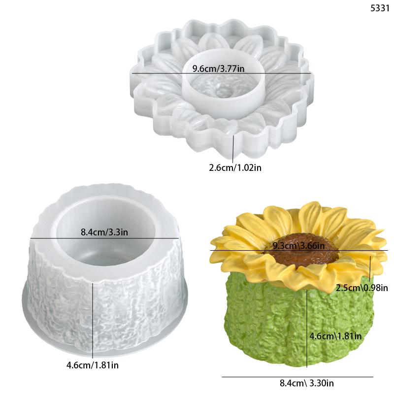 Pote de Vela Girassol Molde de Silicone de Concreto Resina Flor Caixa de Armazenamento Moldes Ornamento de Vela Porta-Velas