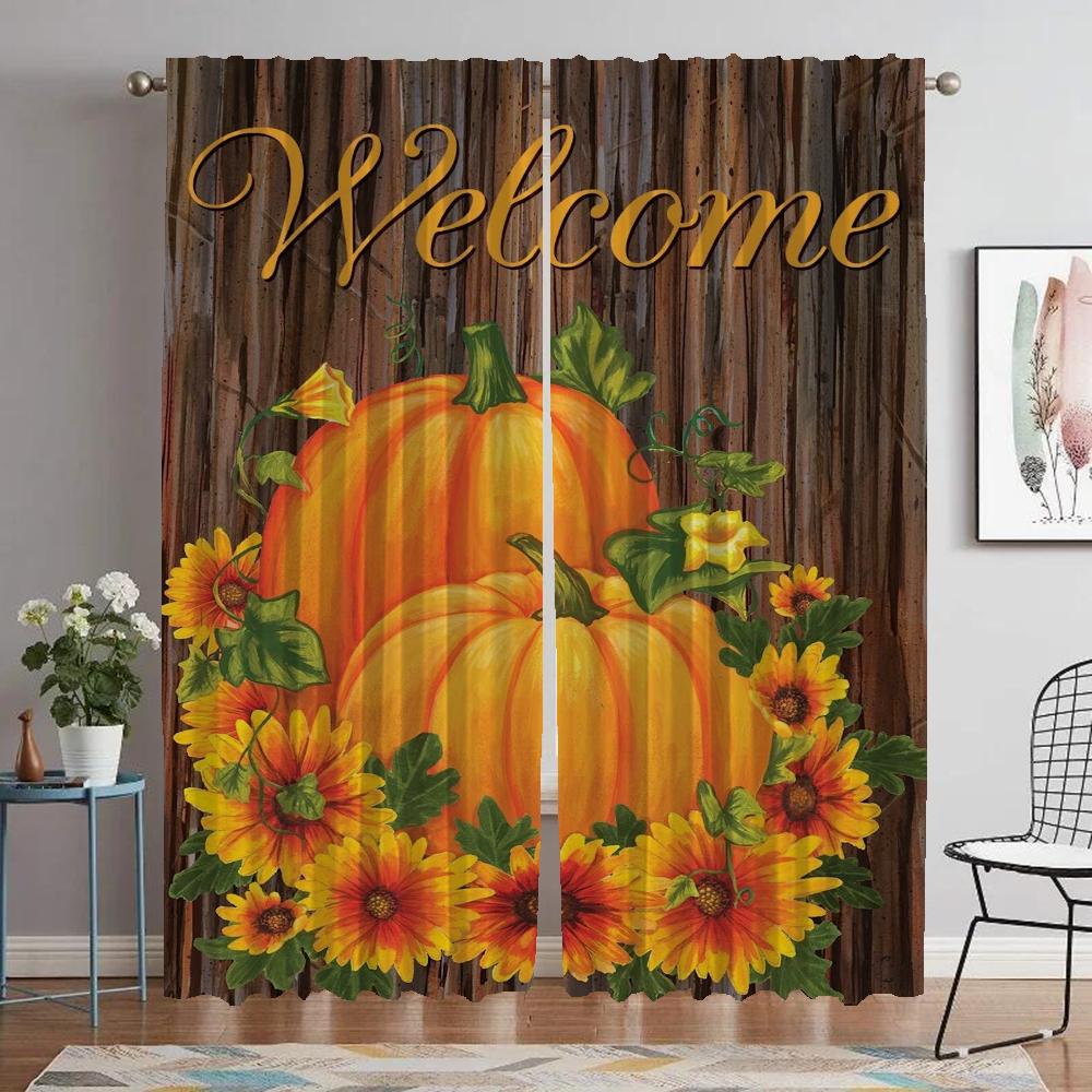 Pumpa Solros Tryck Heminredning Gardiner för Vardagsrum Fönstergardin Tyll för Sovrum Rullgardiner Halloween Dekoration