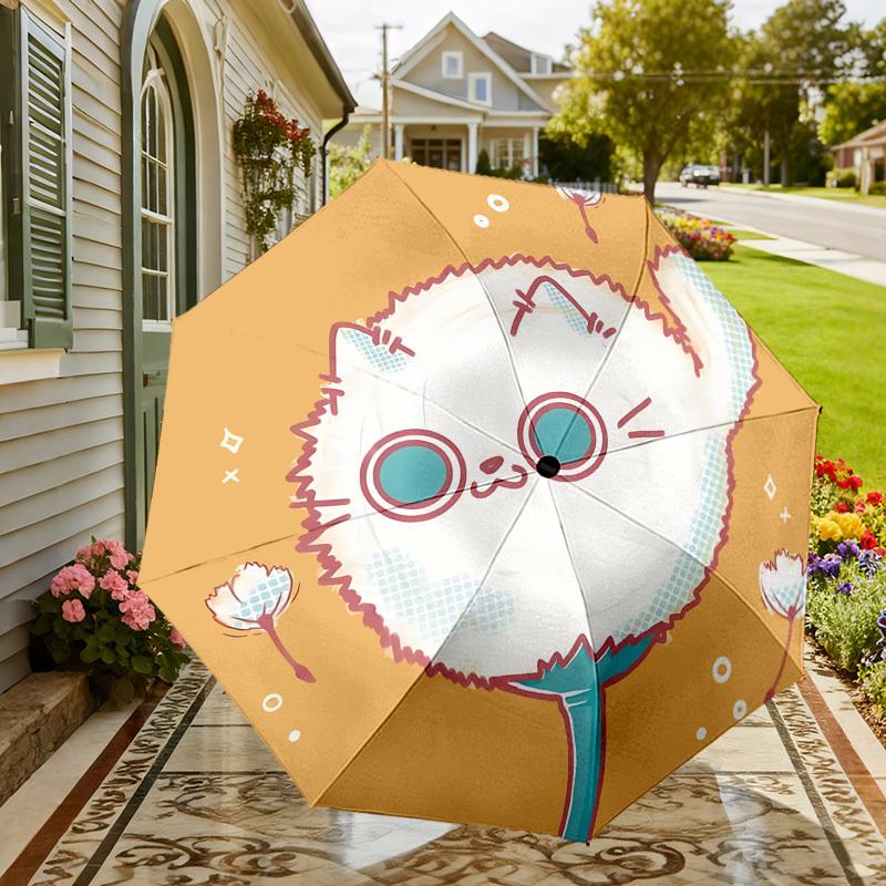 Fluffy Cat Dandelion Umbrella: Cute Design with Automatic Opening & Closing, Lightweight and Durable  019