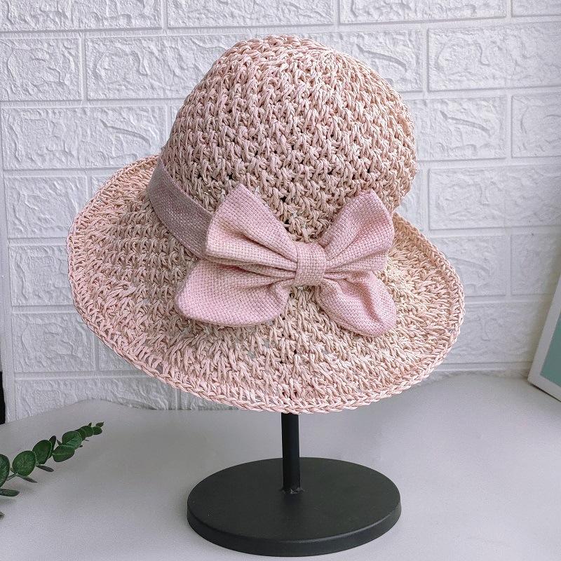 Women Summer Straw Hat Wide Brim Sun Hat With Simple Bowknot Casual Fisherman Cap Fresh Beach Sun Protection