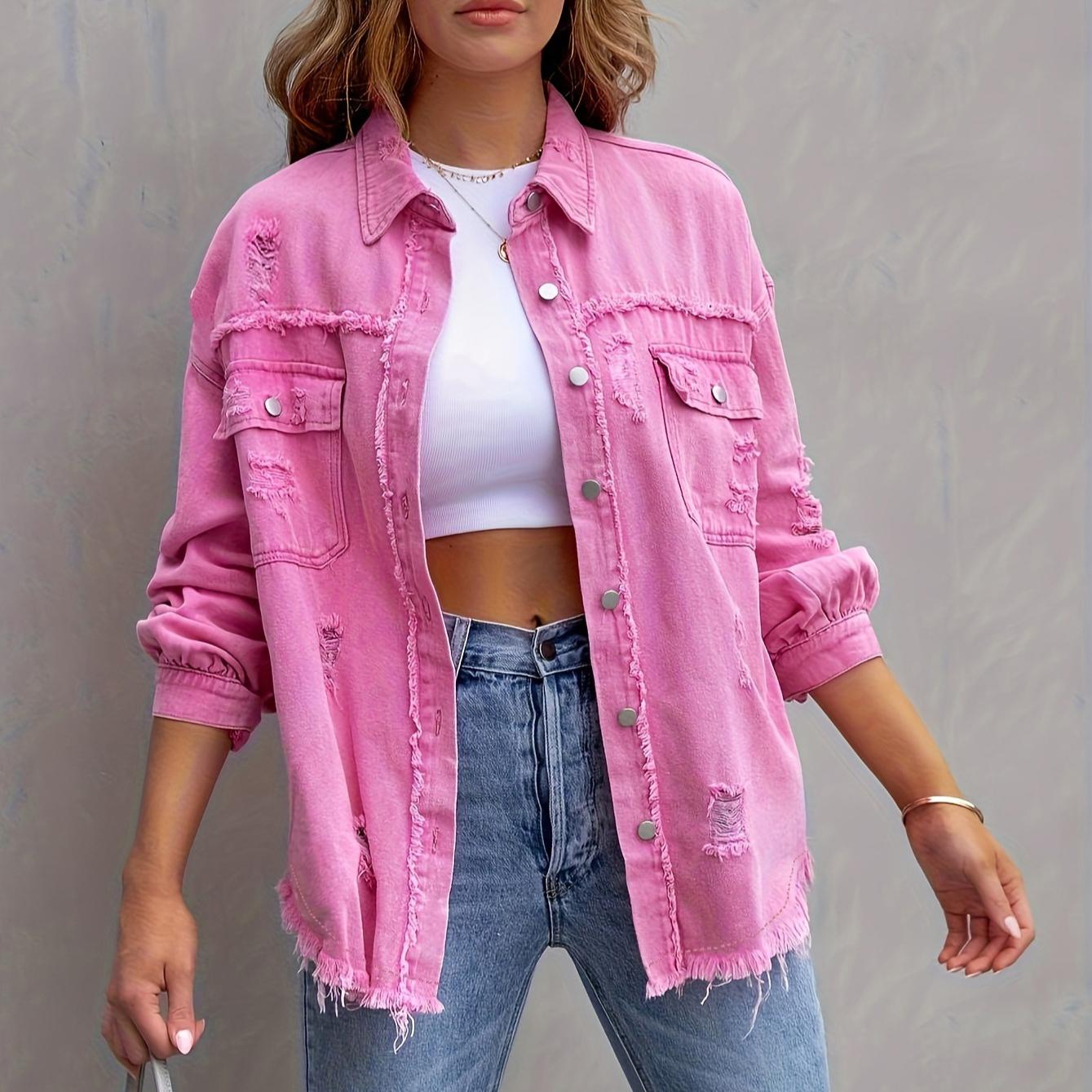 

Джинсовая куртка с карманами внахлест, женская уличная одежда, однобортный кардиган с длинными рукавами, свободное женское пальто L розовый