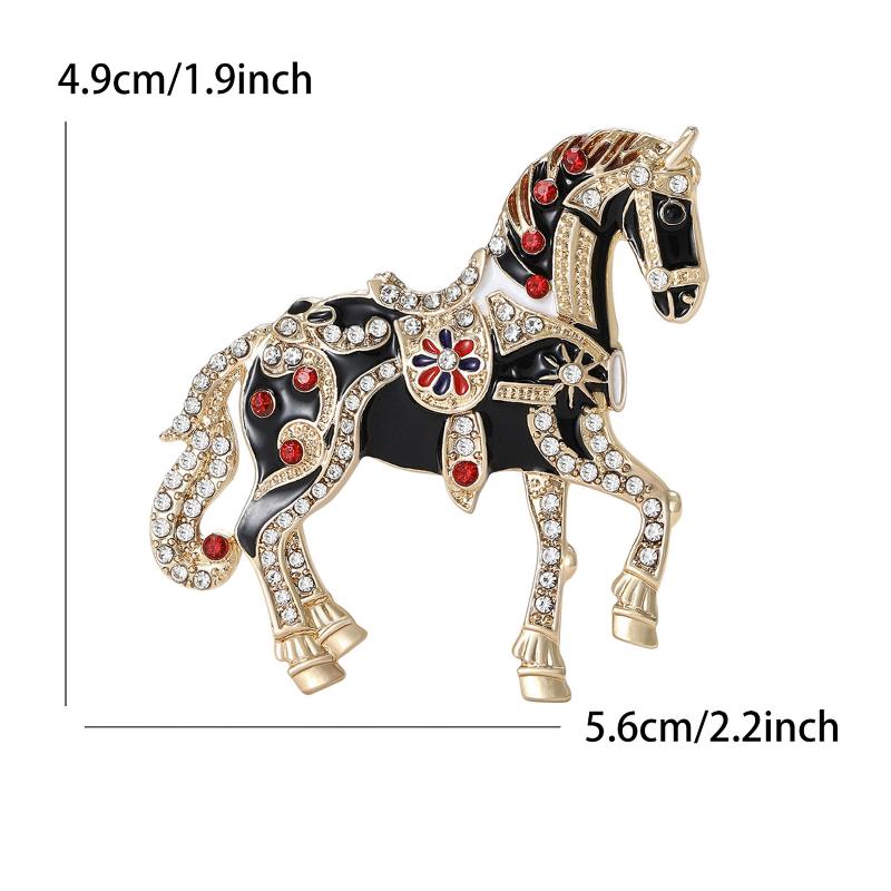 {YY28} Vintage Enamel Inlaid Rhinestone Horse Brooch Lucky Animal Lapel Pins Clothing Corsage Jewelry Accessories New Year Gifts